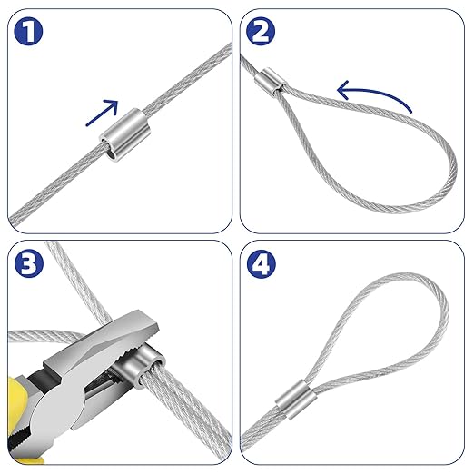 1/4"(6mm) Aluminum Crimping Loop Sleeve, Wire Rope Sleeve, Cable Crimps Sleeves, Cable Ferrules for Wire Rope and Cable Line End, 50 PCS