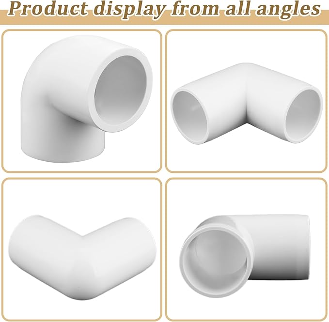 20-Pack 1/2" 90 Degree Elbow PVC Fittings, Furniture Grade Pipe Fittings 90 Degree Elbow for SCH40 PVC Pipe, UV Resistant, Pipe Connectors for All DIY Structure and Frames
