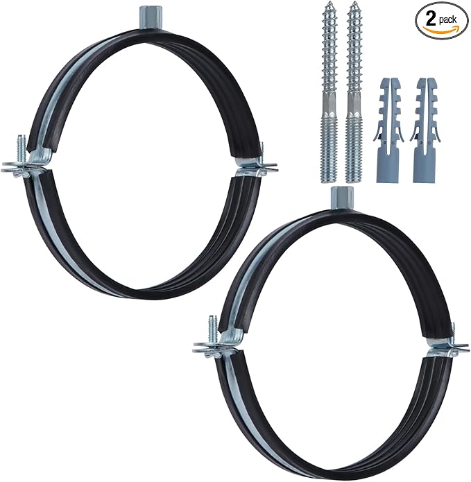 2 PCS Split Ring Pipe Hanger, Heavy Duty Adjustable Pipe Bracket Clamp with Screw & Expansion Tube, Wall Ceiling Mount Galvanized Iron Pipe Strap Supports for Pipe OD 4.4-4.6 Inch(113-118mm)