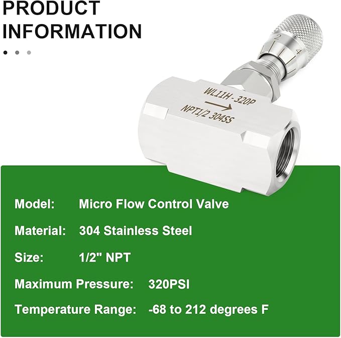 TAISHER 1PCS 304 Stainless Steel Reduce Port 3mm Needle Valve 1/2" NPT Female，Accurate Dials For Micro Flow Control Instrument Gauge Water Gas Oil
