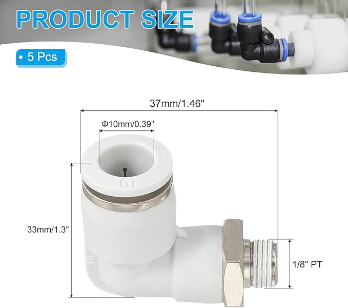 PATIKIL Push to Connect Fitting, 2 Pack Pneumatic Air Elbow Quick Connector 1/8"PT Male Thread x 10mm Tube 90 Degree Connect Tubing Elbow Air Tube Fitting Pneumatic Quick Adapter, White