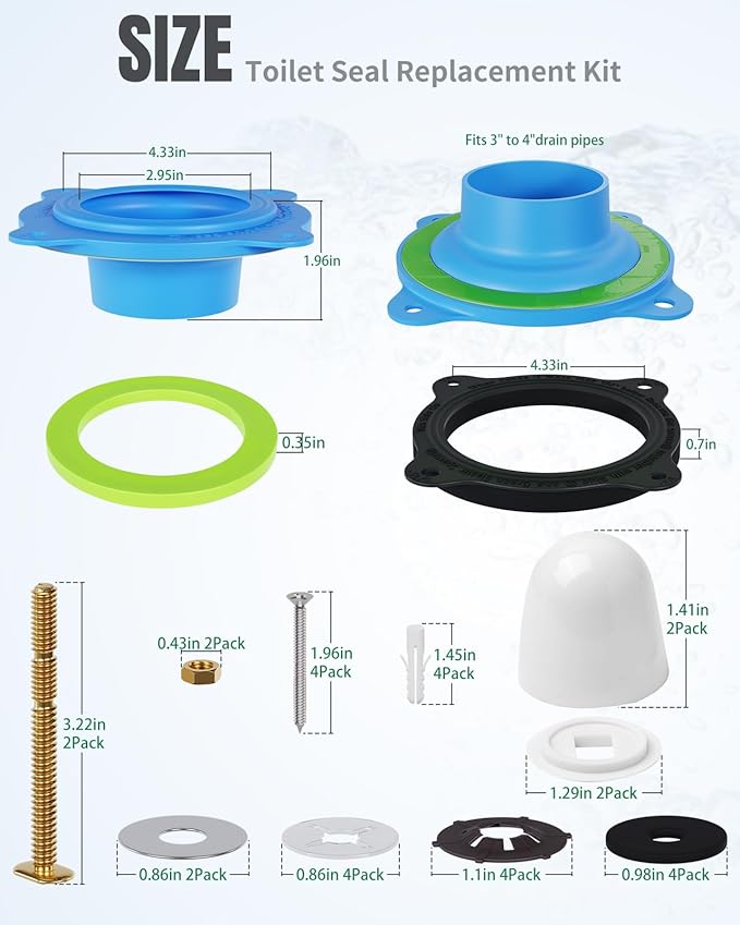 Toilet Flange Repair Kit with Flange & Elastic Wax Ring for Toilet Install, Toilet Ring Seal, Rubber Toilet Gasket Seal Replacement Kit Include Hardware Nuts, Washer, Bolts and Bolt Caps