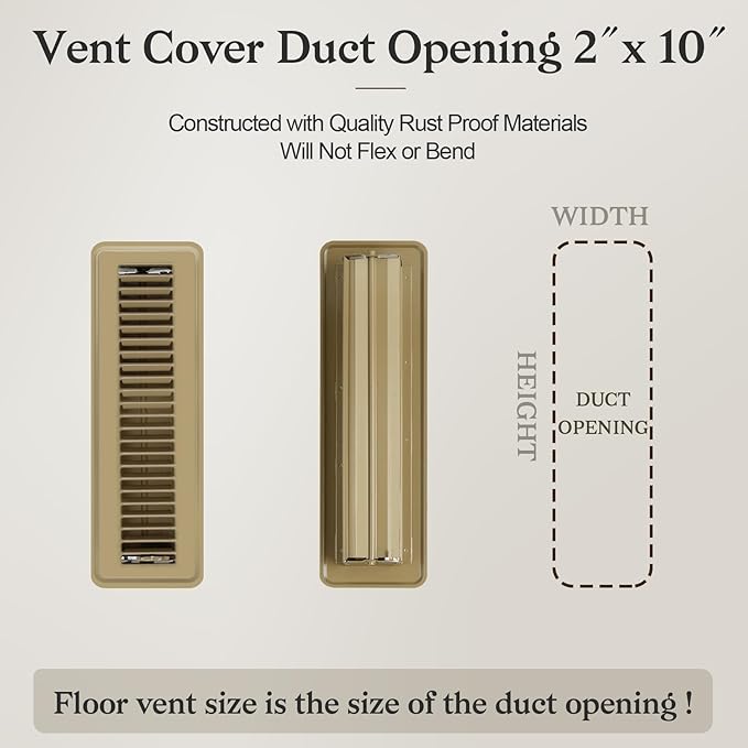 2 PCS Floor Vents Floor Registers 2x10 inch, Heavy Duty Metal Heat Air Vent Covers 2 X 10 with Rust Proof Finish for Home Office Wall Floor Registers Grilles & Vents (2, Brown, 2x10 Inches)