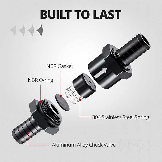 EVIL ENERGY 5/16" (8mm) Check Valve, 2 Pcs Aluminum One Way Fuel Check Valve for Gasoline, Diesel & Coolant with Universal Hose Clamps, Black