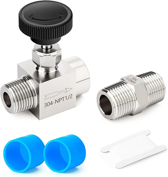 TAISHER 1PCS 304 Stainless Steel Straight Needle Valve 1/2" NPT Male x 1/2" NPT Female For Flow Control Water Gas Oil With Nipple
