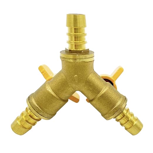 Brass 3 Way Shut-Off Valve, 3/8" Hose Barb 2 Switch Y Shaped Ball Valve Water/Fuel/Air