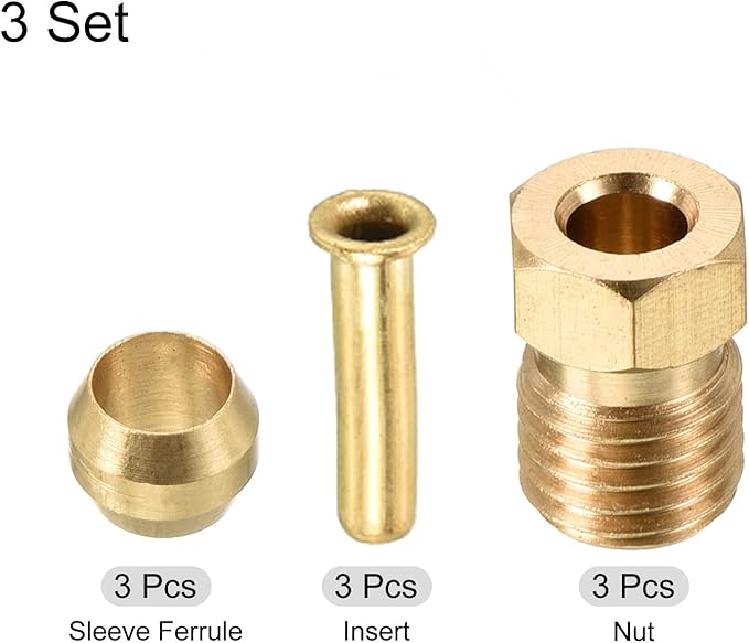 PATIKIL 2.5mm ID 4mm OD Tube Brass Compression Assortment Kit 3 Set, Sleeve Ferrule & Insert & Nut
