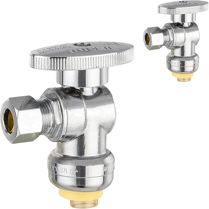 HeSun 40-PCs Push-Fit Angle Stop Valve, 1/2" Push x 1/4" OD Compression Angle Stop, 1/4 Turn Water Shut Off Valve for Bathroom with Disconnect Clip Tool