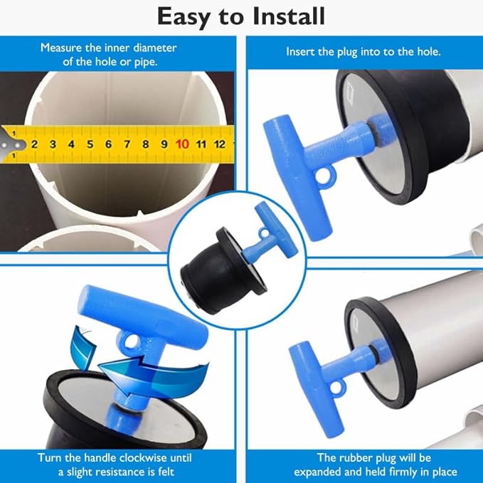 Mechanical Test, Seal, Cleanout Pipe Plug, 3-9/16 to 4-5/16 in Expandable Rubber Plug Cap Cover for Pressure, Leakage DWV Testing, Boat Handle Drain Plug with Galvanized Screw and Nut