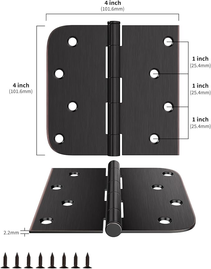 6 Pack goldenwarm 4in Oil Rubbed Bronze Door Hinges Interior Door Hinges 4 x 4 Inch with Square & Round Corners, Iron Material