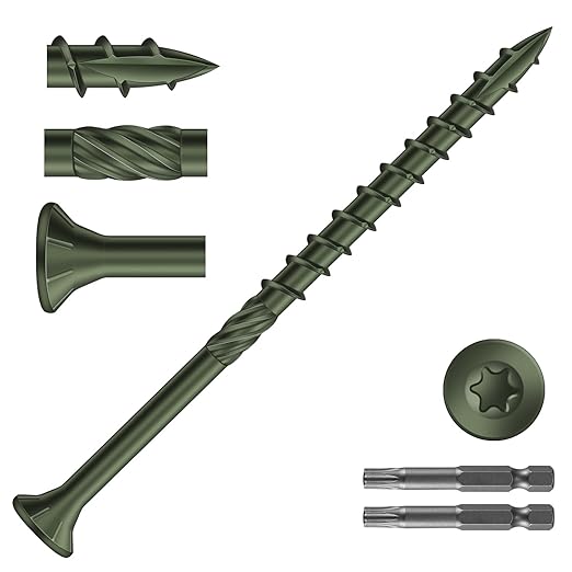 #9 x 3 Inch Deck Screws (158Pcs) 2lb. Carbon Steel, Green, Flat Head, Rust Resistant epoxy Coated, with T25 Star Bit