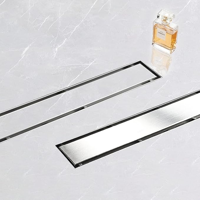 Linear Shower Drain, 18 inch Drain with Tile Insert 2-in-1 Panel, Brushed 304 Stainless Steel Shower Floor Drain, Linear Drain with Hair Strainer and Adjustable Feet