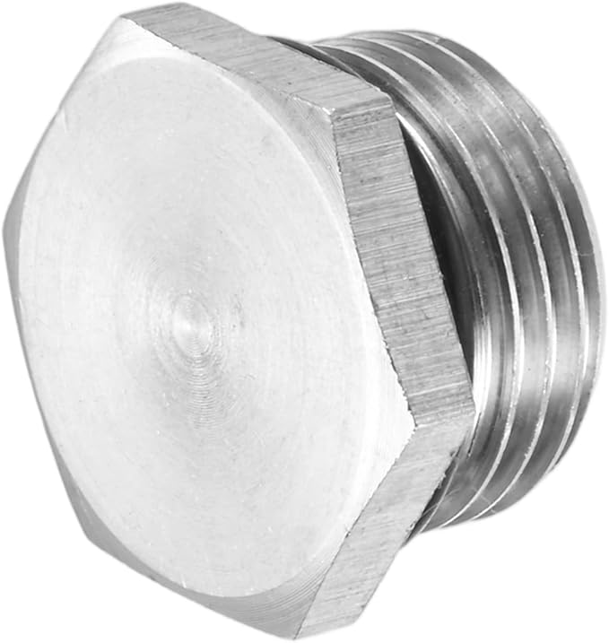 1-Pack Outer Hex Head Thread Pipe Plug Fitting, M18x1.5mm Male 304 Stainless Steel Solid Thread Bung Plug with Sealing Ring for Terminating Pipe Ends