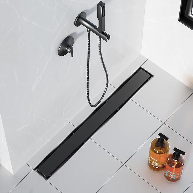 Neodrain 72 in Matte Black Linear Shower Drain- with 2-in-1 Flat & Tile Insert Cover, 304 Stainless Steel Rectangle Shower Floor Drain,Floor Shower Drain