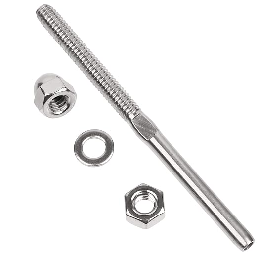 BLIKA 100 Pack 1/8" Cable Railing Swage Threaded Stud Tension End Fitting Terminal for 1/8" Deck Cable Railing Hardware, T316 Stainless Steel, Swage Threaded Terminal for 2"x2" Wood/Metal Posts