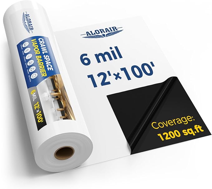 ALORAIR Crawl Space Vapor Barrier 6 mil 12'x100', Drop Cloth Vapor Barrier Covering for Crawlspace Encapsulation Moisture Control, Thick Plastic Sheeting Heavy Duty, Black and White Panda Film