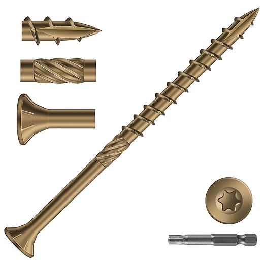 #9 x 3 Inch Deck Screws (69Pcs) 1lb. Carbon Steel, Yellow, Flat Head, Rust Resistant epoxy Coated, with T25 Star Bit