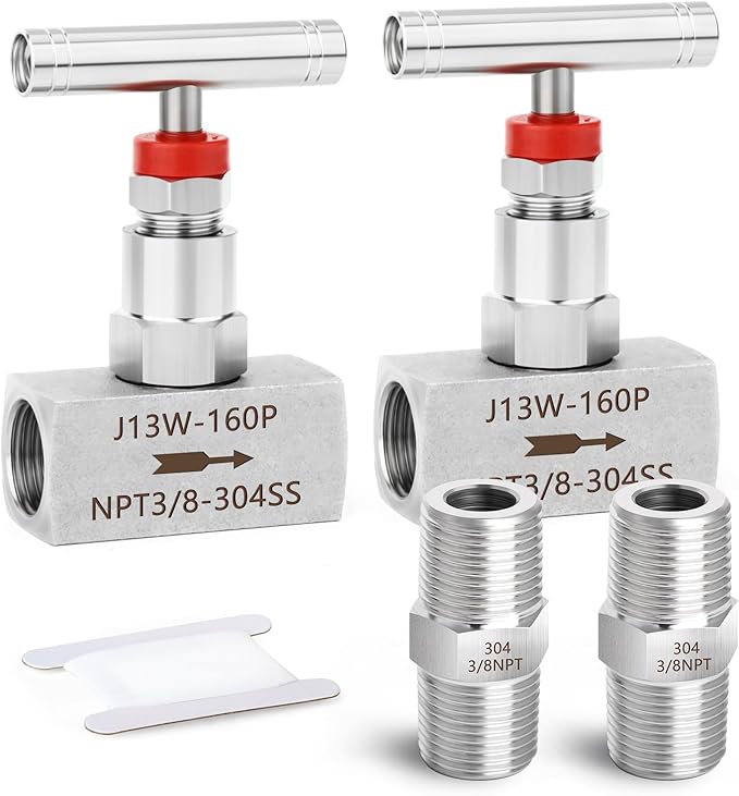 TAISHER 1PCS 304 Stainless Steel High Pressure Straight Needle Valve 3/8" Female NPT For Flow Control Water Gas Oil With Nipple