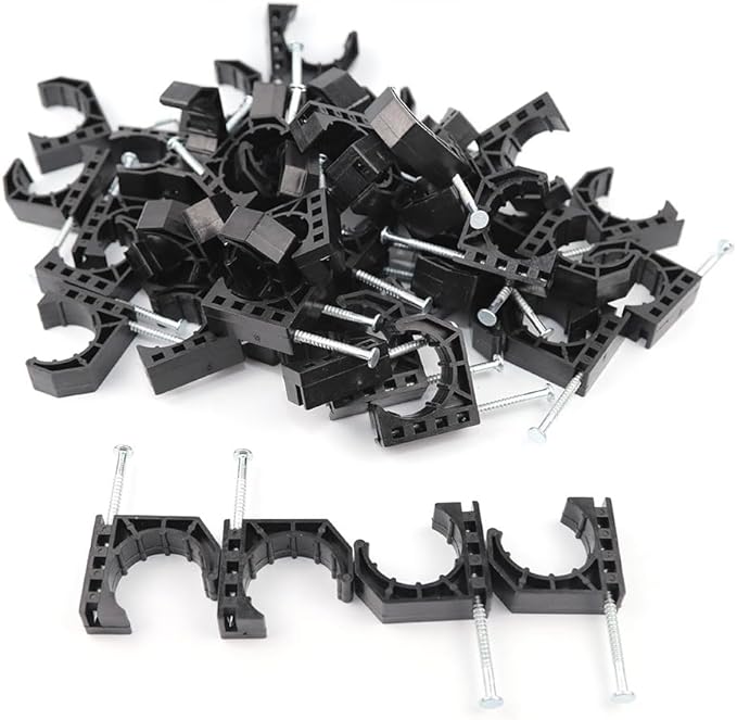 Tenke 25 PCS Black 1 inch Half Clamp J-Hook J Clamp with Nail for PEX Pipe Tubing Support (25pcs 1")