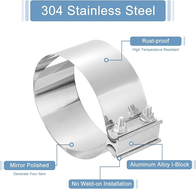 uxcell 6 Inch Exhaust Clamp, 304 Stainless Steel Sleeve Coupler Pipe Repair Clamp, Silver