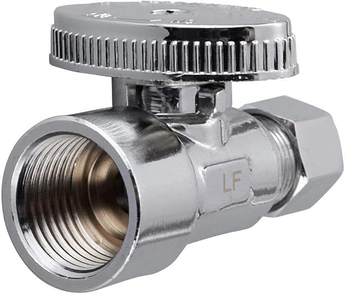 5 Pack Brass 1/2 Inch FIP x 3/8 Inch OD Compression Quarter Turn Straight Water Angle Stop Valve Shut Off