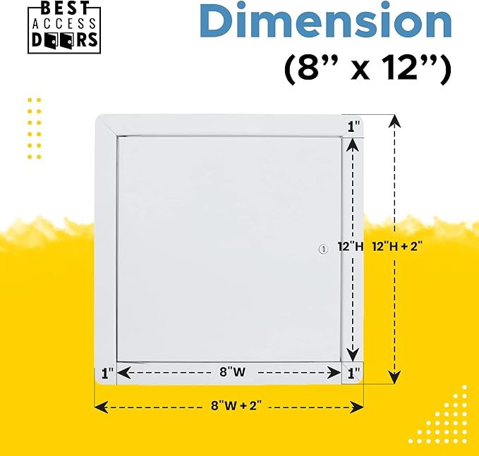 Best 8" x 12" Universal Access Panel – Flush Steel Door with Exposed Flange for Walls or Ceilings, 16-Gauge Cold Rolled Steel Frame, Screwdriver Cam Latch, White Powder-Coat Primer Finish, BA-UAP