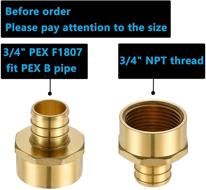 (10 Pack) Lidertik 3/4 PEX Fittings Female Adapter, 3/4" PEX F1807 to 3/4" NPT Female Threaded Adapter Brass