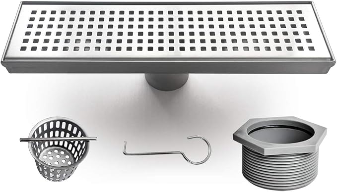 Neodrain 12-Inch Linear Shower Drain with Removable Grate, Professional Brushed 304 Stainless Steel Rectangle Shower Floor Drain Manufacturer, Linear Drain with Hair Strainer