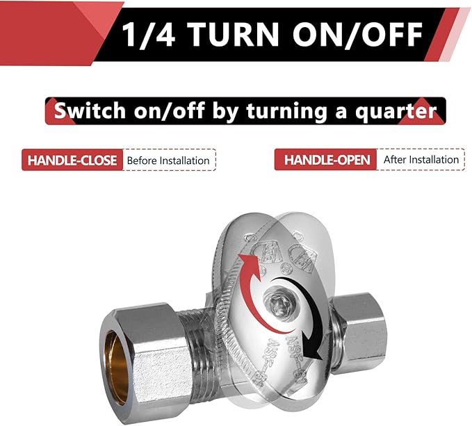 (Pack of 5) EFIELD Straight Stop Valve 1/2" Nominal (5/8" OD) Compression x 3/8" OD, 1/4-Turn, Chrome Plated,(VALVE122-5PCS)