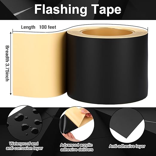 Window Flashing Tape 3.75 Inch x 100 ft Acrylic Adhesive UV Resistant Flashing Tape Waterproof, Self Adhesive & Self Sealing for Window and Door Frames