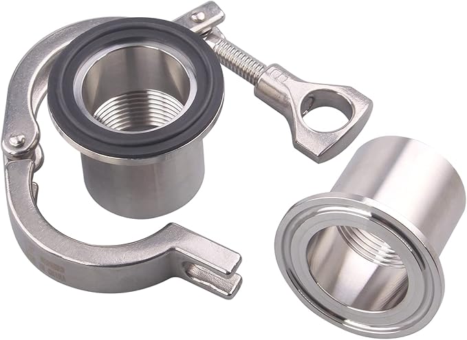 DERNORD 2 Pcs Sanitary Female Threaded Ferrule Pipe Fittings + SUS304 Tri-clamp (Tri-clover Clamp) + FKM Gasket (Female Threaded Pipe Size:1 Inch DN25)
