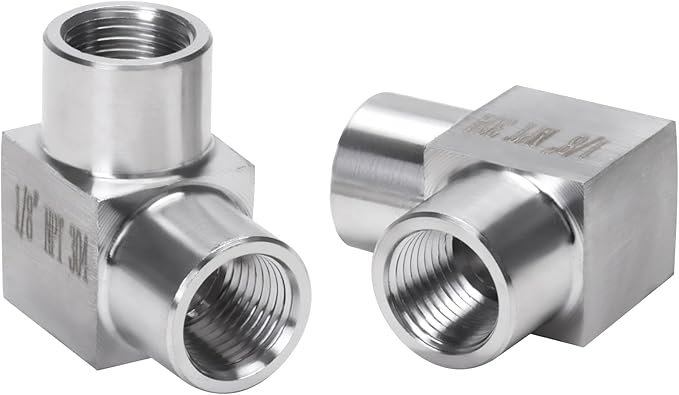 90 Degree Street Elbow - 1/8" NPT Female to 1/8" NPT Female Stainless Steel 304 Heavy Duty Forged Square Barstock Street Elbow Adapter Pipe Fitting (pack of 2)