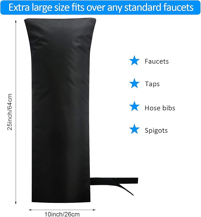 Frienda Outdoor Faucet Cover for Winter Freeze Protection 25'' x 10'' Winter Outside Large Backflow Preventer Insulation Spigot Hose Bib Cover for Garden Lawn Faucet Yard Hydrant(Black,2)