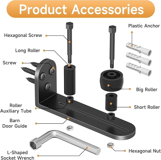 Sliding Barn Door Floor Guide, Adjustable Rollers Barn Door Hardware, Flush Flat Bottom Design, Rounded Edge Design, Quiet Bearings, 2PCS