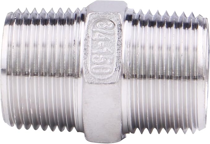 Hex Nipple 3/4" Male NPT - Stainless Steel 304 Threaded Pipe Fitting for Brew Kit, Home Piping Application(Pack of 5)