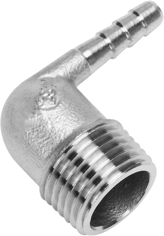 DERNORD 1/4" Hose Barb x 1/2" Male NPT Stainless Steel 90 Degree Elbow- Home Brew Pipe Fitting