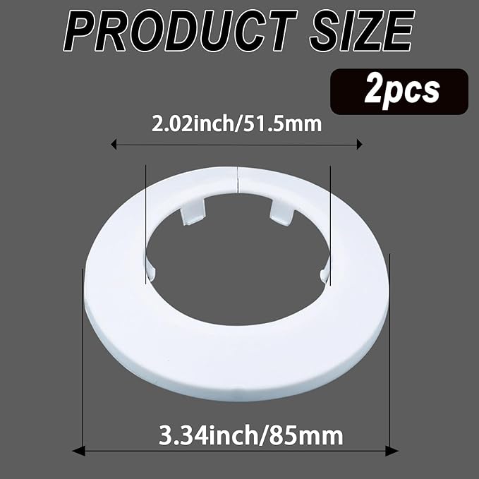 50mm Pipe Cover Decoration; Fit 1.97" Outer Diameter Pipe/Hole; White PP Plastic Escutcheon Collar; Snap-on Water Escutcheon Plate for Bathroom Kitchen Wall Tube Decor 2 Pcs