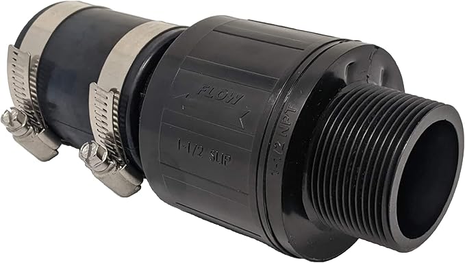 PumpSpy Threaded Quiet Sump Pump Check Valve with 100% Stainless Steel Clamps Included - Threads Directly into the Pump's 1-1/2" NPT Discharge to Connect it to a 1-1/2" Pipe - Model CV-150T