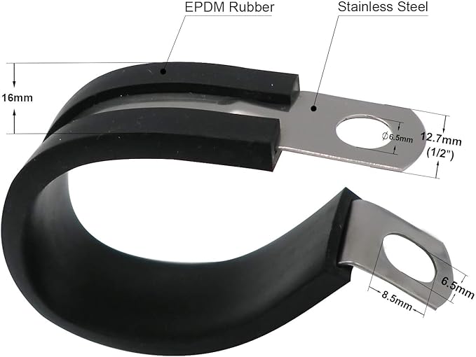 7/8" Cable Clamp Stainless Steel Rubber Cushioned Insulated Metal Clamp, Tube Holder for Tube, Pipe or Wire Cord Installation (12 Pack)