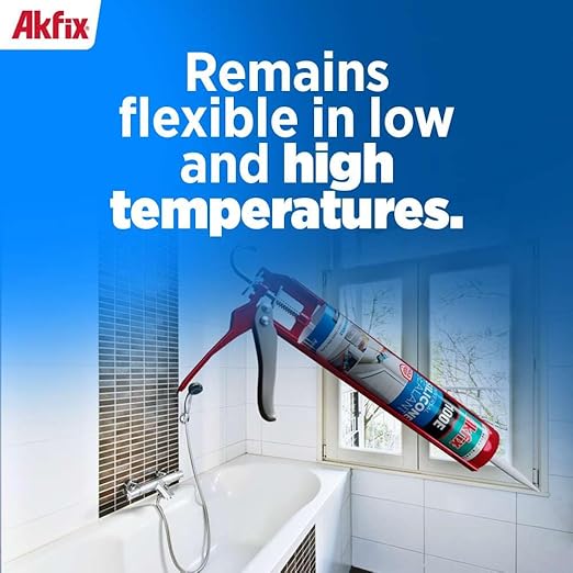 Akfix 100E RTV Grey Silicone Caulk (4x10.1 fl.oz.) - 100% Waterproof Silicone Sealant for Kitchen and Bathroom, Shower, Toilet, Sink, Window and Door, No Yellowing | Grey, 4 Pack