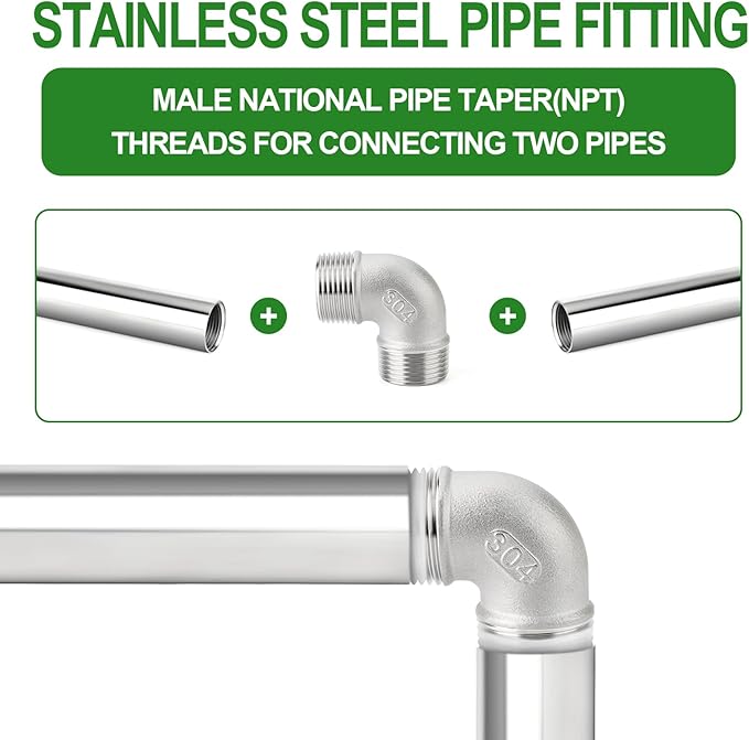 TAISHER 5PCS 304 Stainless Steel 90 Degree elbow,1/2" NPT Male × 1/2" NPT Male Thread Pipe Fitting