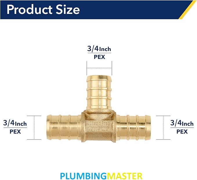 10 Pack 3/4" Brass Pipe Fitting PEX Tee Fittings - Anti-Corrosion, Lead-Free, 5 Year Warranty - Easy Installation with Multiple Certifications for Plumbing and Home DIY (3/4" Tee, 10)