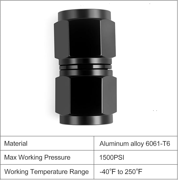 10AN Female to 10AN Female Straight Swivel Coupler Fitting Adapter 7/8-14UNF Thread Aluminium Anodized Black 4PCS