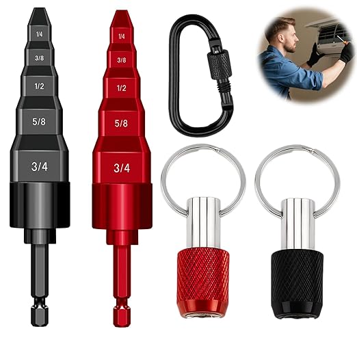HVAC Flaring Tools, Swaging Tube Repair Air Conditioner Copper Pipe Expander Flaring Swaging Drill Set Copper Tubing Tool with 1/4" 3/8" 1/2" 5/8" 3/4" Bits (2Sets HVAC Tools with Holder & Carabiner)