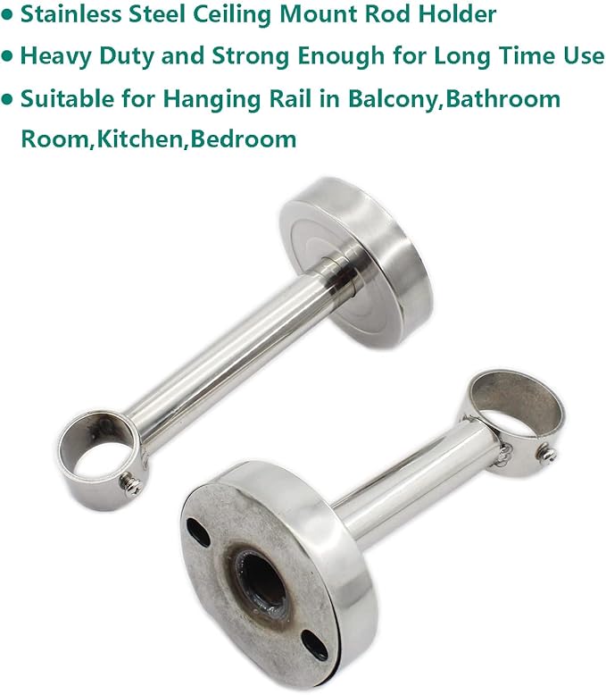 2 Pack Ceiling Mount Bracket, Stainless Steel Wardrobe Pipe Bracket Rod Holder Ceiling Holder, ULIFESTAR Shower Curtain Closet Wardrobe Rod Lever Support Pipe Flange Socket (D*H)33*150mm/1.3*6''
