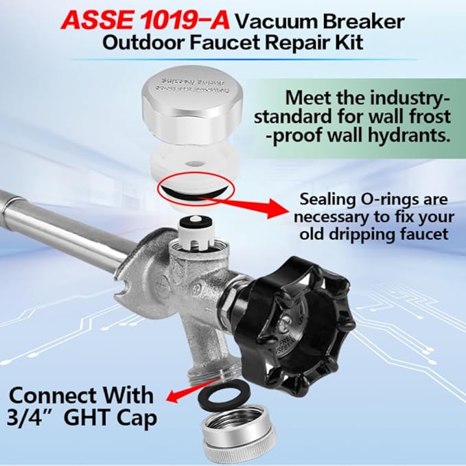 1PCS Vacuum Breaker Replacement Kit (Fine Thread), ASSE 1019-A Vacuum Breaker Repair Kit, Anti siphon Valve Repair kit, Ｏutdoor Faucet Repair kit with 3/4" GHT Garden Hose End Cap