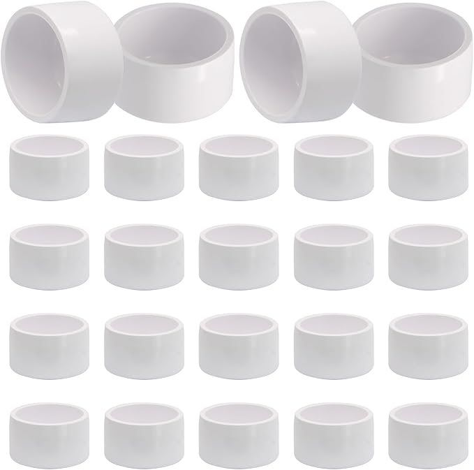 24 Pack 1/2 Inch PVC Cap, SCH40 PVC Pipe End Cap Fitting Furniture Grade PVC Pipe End Cap Plug Adapter, White PVC Pipe Plug Socket Fittings for Build PVC Furniture DIY Garden Shelf