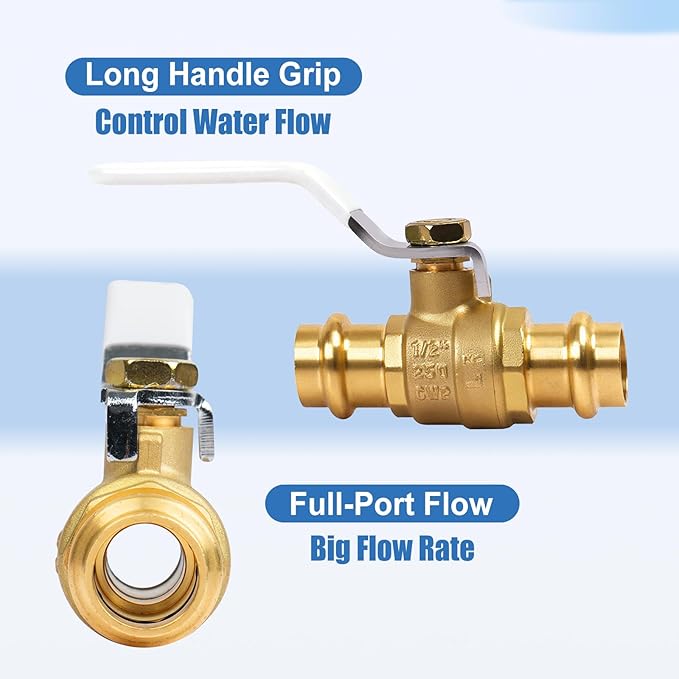 (5 Pack）3/4" Propress Brass Ball Valve, Lead-Free Press Shut Off Ball Valve with EPDM O-ring, Fit Both End for Copper Tubing