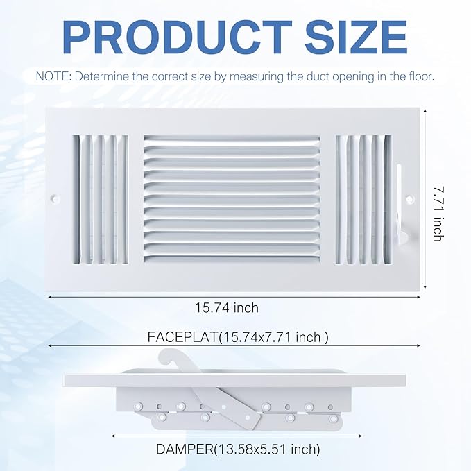 3 Pcs White 14 x 6 Inch Three-Way Ventilation Register Air Ceiling Vent Cover Floor Register Metal Heat Vent Covers with Rust Proof for Wall Ceiling Home Bathroom Toilet or Office