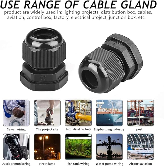 Cable Glands-PENGLIN 1-1/2" NPT Nylon Cable Connector, Strain Relief Cord Connector, IP68 Waterproof Adjustable Locknut(1-1/2 Inch (10-Pack))